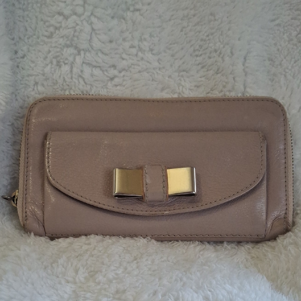 Chloe Taupe Leather Envelope Long Zip Around Wallet